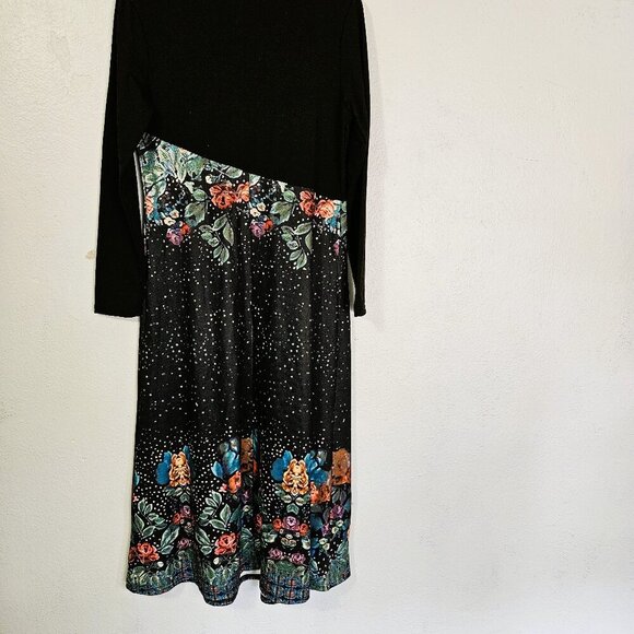 Generic Casual Stitching flower Print Elegant Black Midi Dress Size Medium - Picture 6 of 6